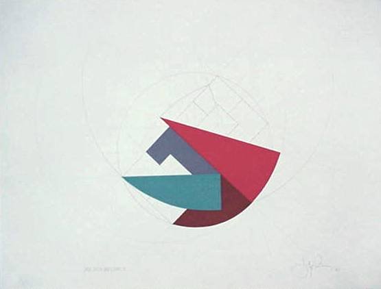 John Pearson silkscreen: John Pearson (American 1940- )- ''Circle Section Series / Invert PC''- silkscreen in colors with hand drawn pencil, 1984, edition of 260, The Print Club of Cleveland publication no. 62. 10 x 25''