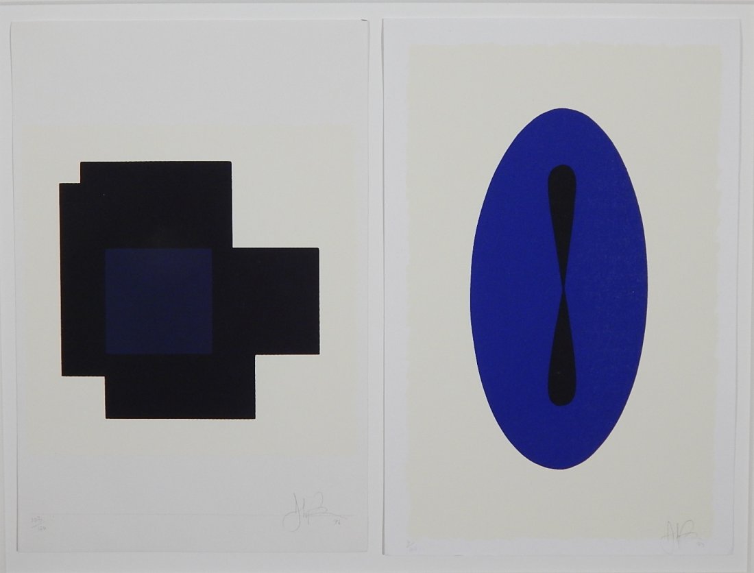 John Pearson 2 silkscreens: John Pearson (American 1940- )- Untitled- 2 silkscreens in colors, 1996 and 1997, both signed, dated and numbered 102/160 and 9/40 in pencil. 8 7/8 x 5 3/4'' ea. (sheet)