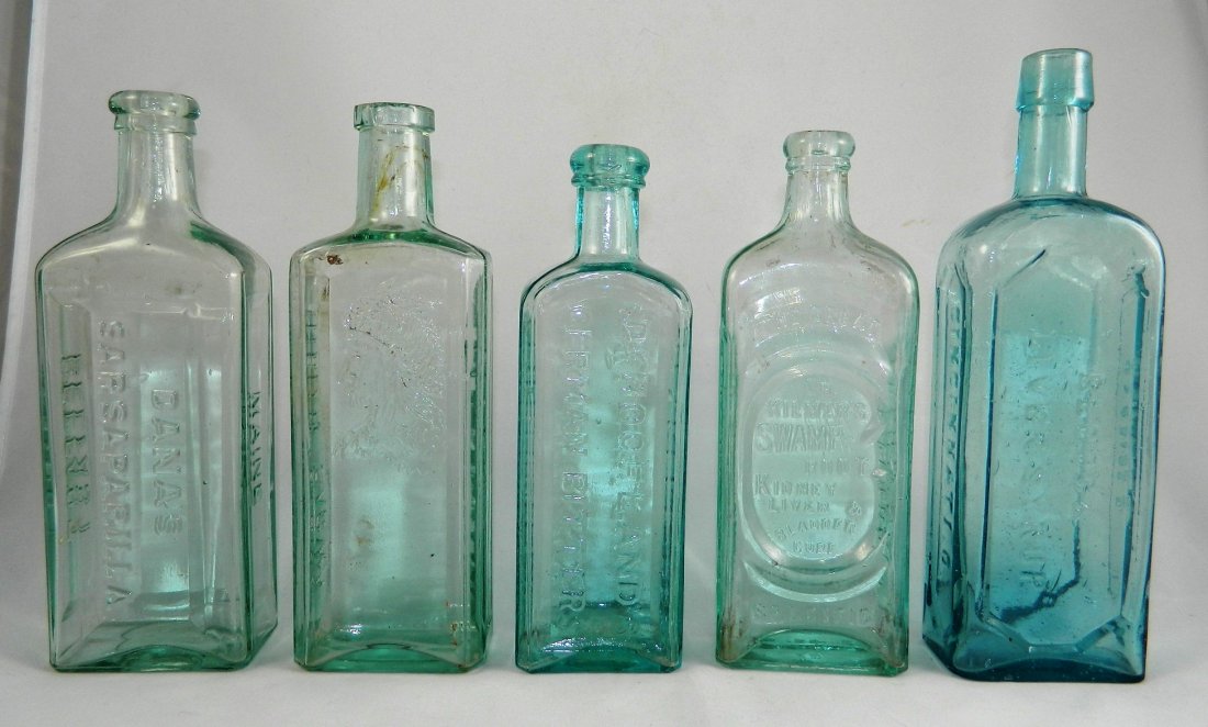 Medicine - 5 aqua rectangular bottles (1 of 7)