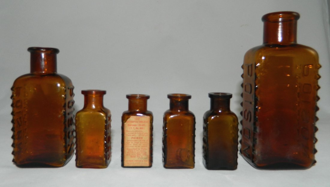 Poison - 6 rectangular amber bottles (1 of 3)