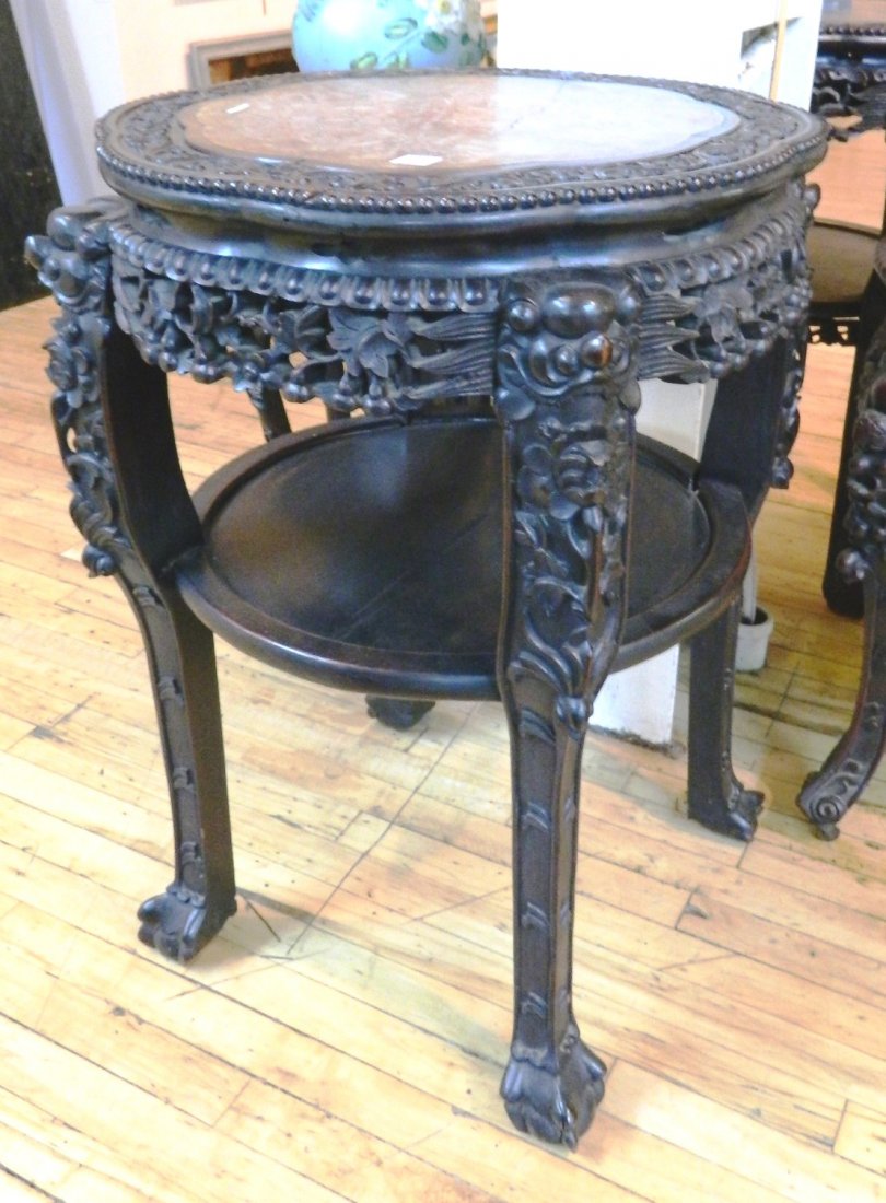 Chinese hardwood and marble top occasional table (1 of 2)