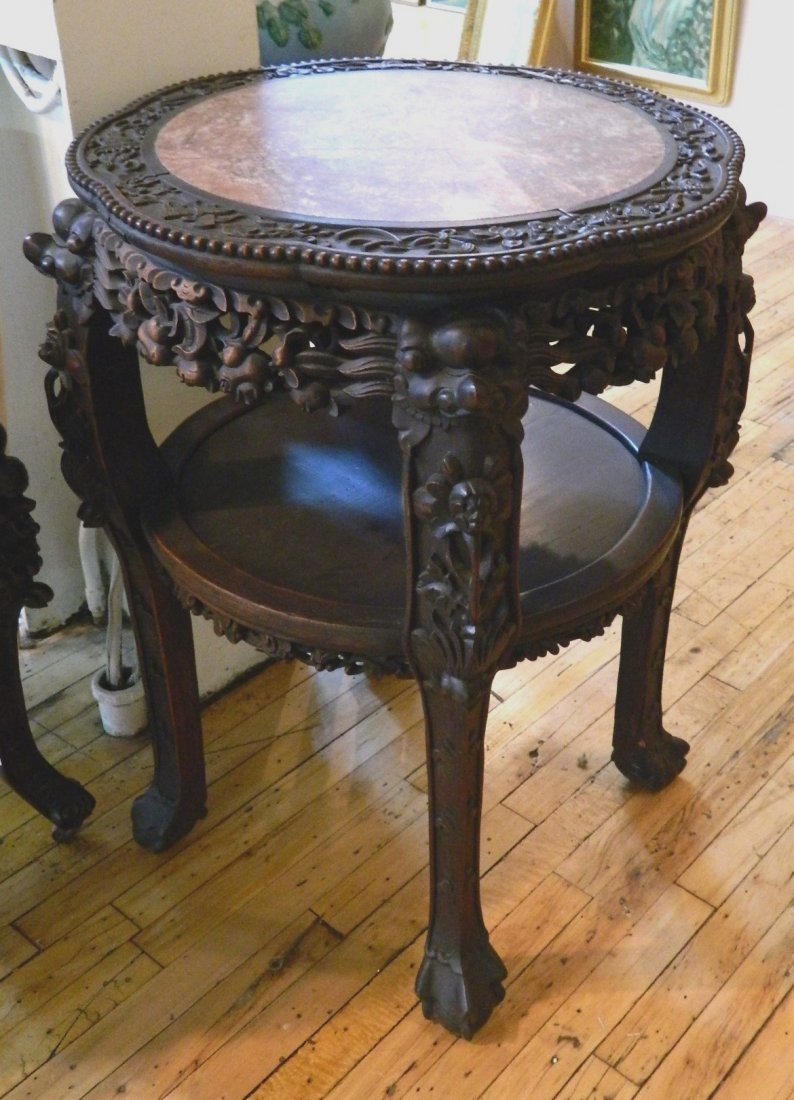 Chinese hardwood and marble top occasional table (1 of 4)