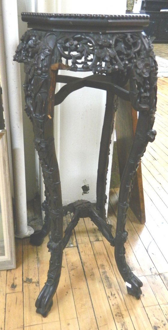 Chinese hardwood and marble top plant stand (1 of 4)