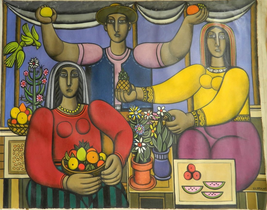 John Ulbricht oil: John Ulbricht (American 1926-2006)- Three Mexican Figures- oil on canvas, signed Ulbricht lower right. 40 x 49''