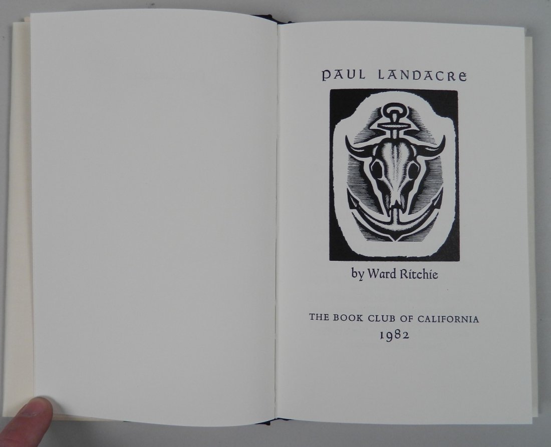 Ward- Paul Landacre- Book Club of California: Ritchie, Ward, ''Paul Landacre'', The Book Club of California, 1982, publication no. 169, edition of 650, reproduced illustraions after Landacre's engravings throughout including on front and back pas