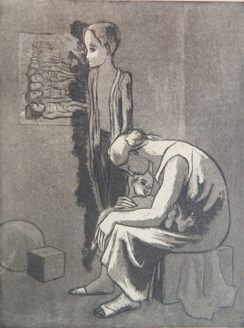 Joseph Leboit etching and aquatint: Joseph Leboit (American 1907-2002)- ''Madonna and Child''- etching and aquatint, ca. 1940, signed and titled in pencil, stamped 'Federal Art Project / NYC WPA'. 14 1/2 x 10 7/8''