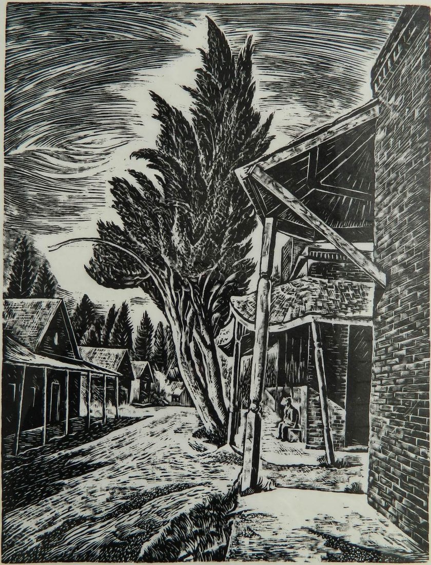 Charles Surendorf wood engraving: Charles surendorf (American 1906-1979)- ''Pay Ore Corner''- wood engraving, signed and titled in pencil, good condition. 10 1/4 x 7 13/16''