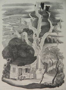 Prentiss Taylor lithograph: Prentiss Taylor (American 1907-1991)- ''Caroline Low Country''- lithograph, 1933, singed, dated, titled and annotated '20 prints' in pencil, foxing throughout otherwise good condition. 13 1/2 x 10''