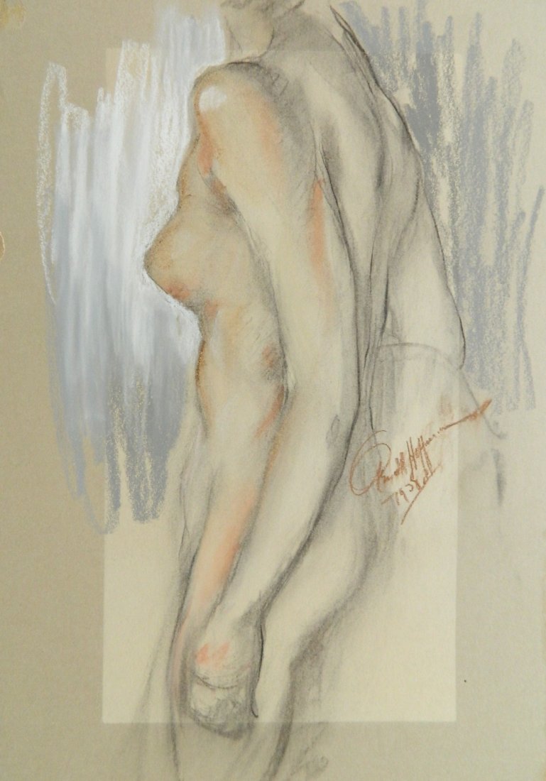 Arnold Hoffmann pastel: Arnold Hoffmann (American 1886-1966)- Nude Study- pastel on paper, 1938, signed Arnold Hoffmann / 1938 lower right. 13 1/2 x 7''