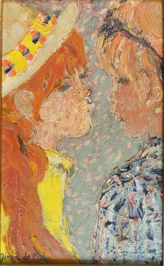 Helene Girod De Lain oil: Helene Girod De Lain (French 1926-1966)- ''Deux Profils''- oil on canvas, ca. 1960, signed de l'Ain lower left, very good condition. 14 x 9''