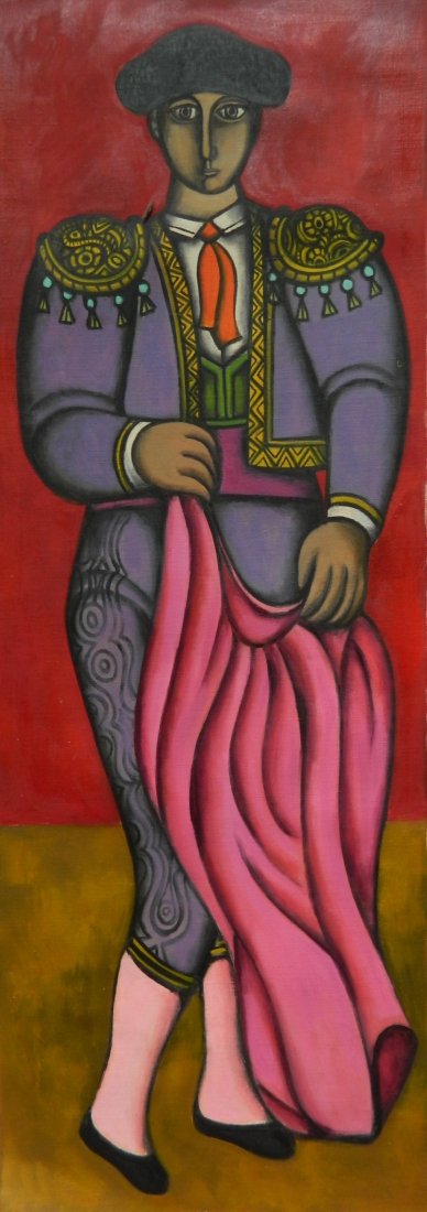 John Ulbricht oil: John Ulbricht (American 1926-2006)- Bullfighter- oil on canvas. 16 x 43 1/2''