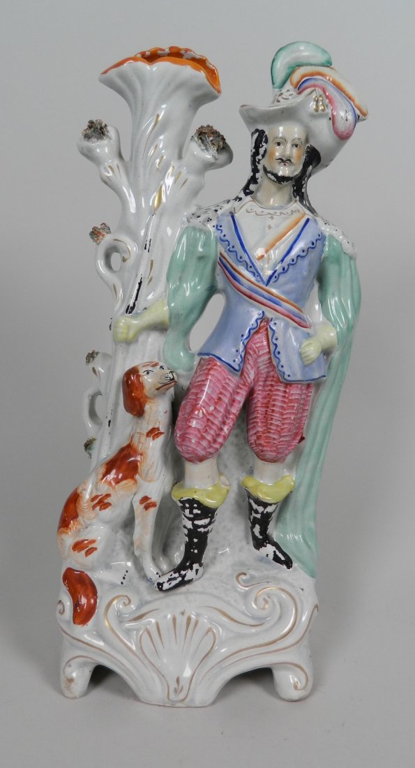 Staffordshire Figural Spill Vase of Male with Dog (1 of 7)