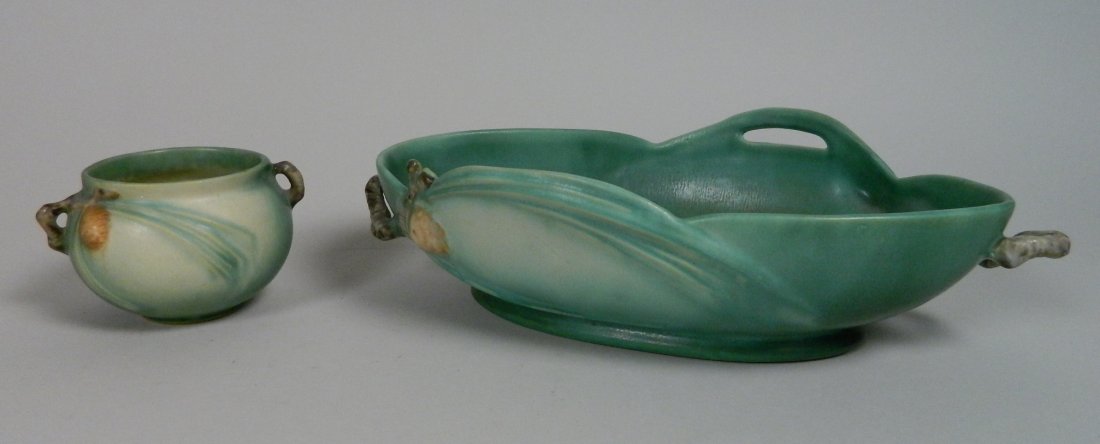 2 Roseville Pottery Pine Cone green pieces (1 of 4)