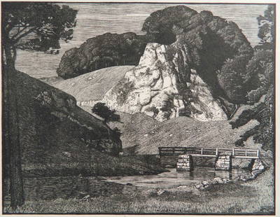 Sydney Lee wood engraving: Sydney Lee (British 1866-1949)- ''The Liestone Rock''- wood engraving, as published in a book, good condition. 9 x 11 1/2''