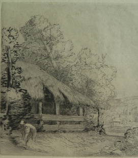 Alphonse Legros etching and drypoint: Alphonse Legros (French 1837-1911)- ''Le Petit Hanger'' (Bliss 614)- etching and drypoint, signed in pencil, minor foxing scattered. 5 1/2 x 5 1/4''