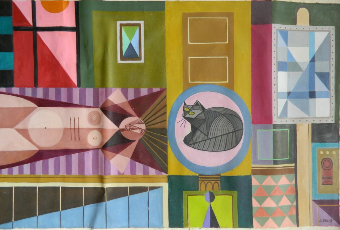 John Ulbricht oil: John Ulbricht (American 1926-2006)- Nude and Cat- oil on canvas, signed Ulbricht lower right. 32 x 50''