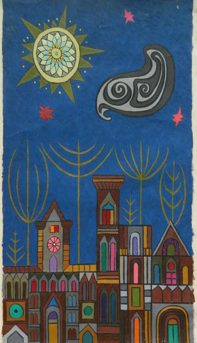 John Ulbricht oil: John Ulbricht (American 1926-2006)- Cityscape- oil on canvas. 35 x 19 1/2''