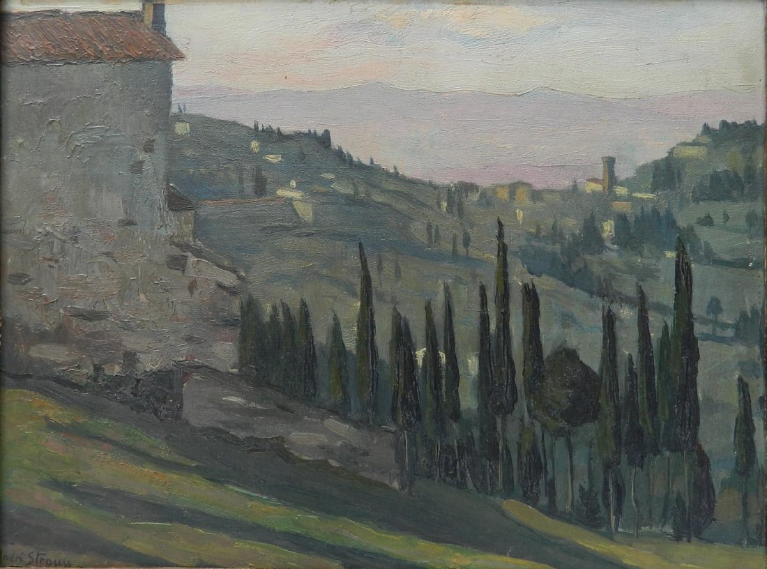Andre Strauss oil: Andre Strauss (French 1885-1971)- Florentine Landscape- oil on board, signed Andre Strauss lower left. 10 x 13 1/4''