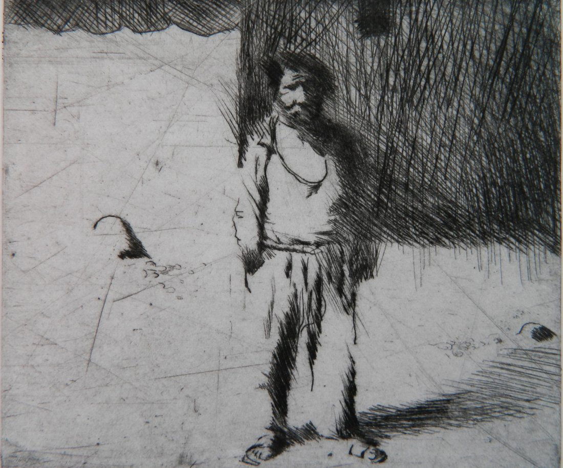 Reginald Marsh etching: Reginald Marsh (American 20th c.)- ''Loneliness''- etching, signed, titled and numbered 4/12. 5 1/2 x 6 1/4''