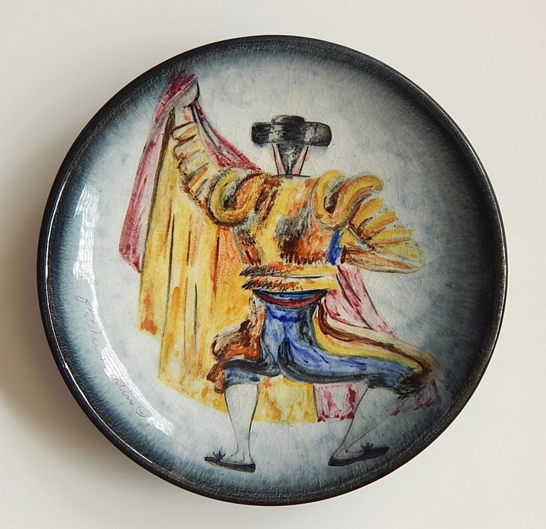 Fletcher Martin pottery charger: Fletcher Martin (American 1904-1979)- ''Matador''- pottery charger, done for Stoneclain, impressed mark. 13'' dia.