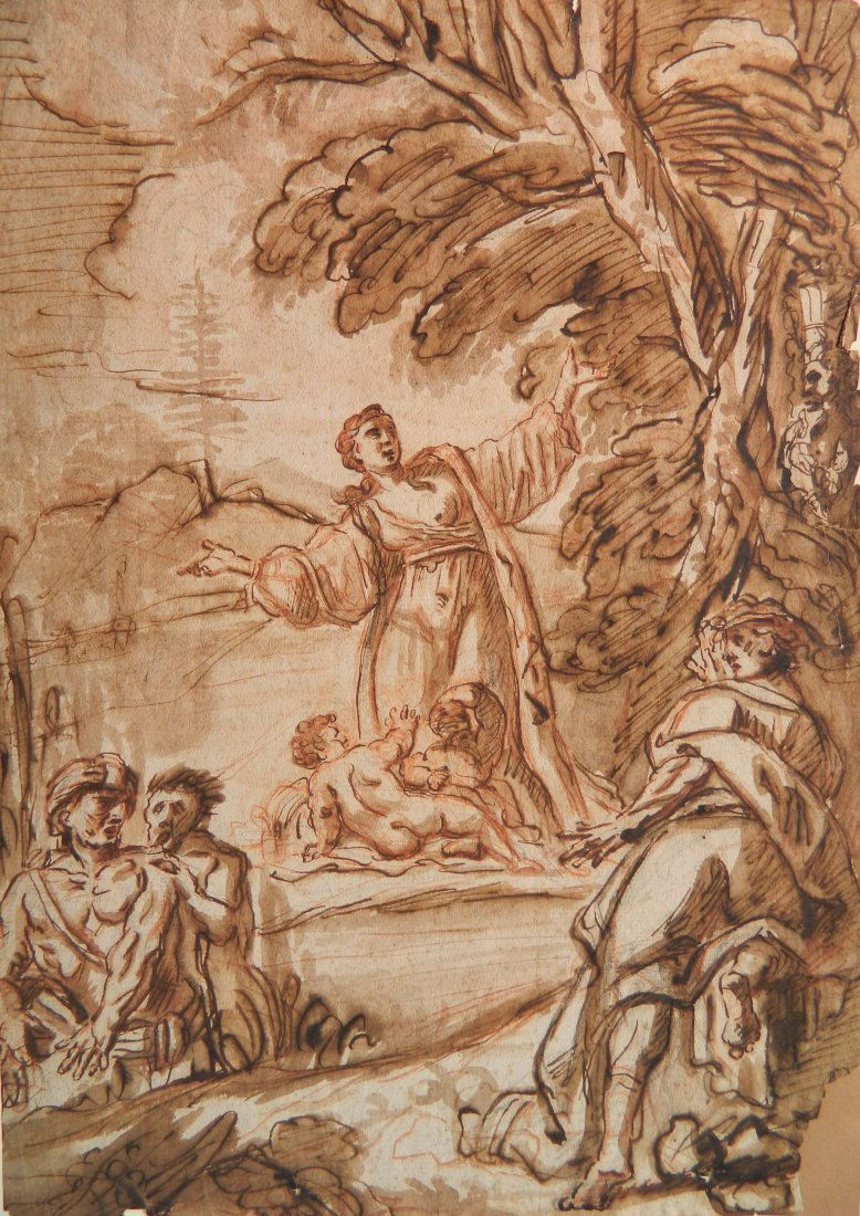 Attributed to Charles Le Brun ink and red pencil (1 of 5)