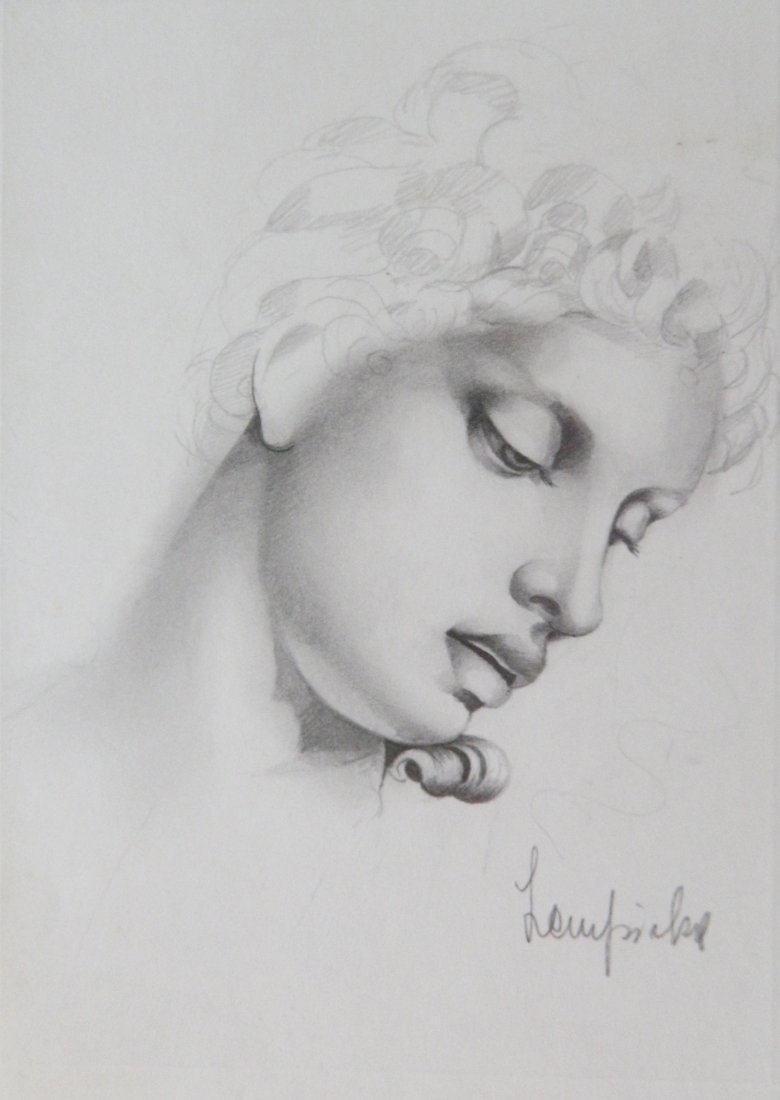 Tamara De Lempicka: Tamara De Lempicka (Polish 1898-1980)-Profile of a Woman- graphite on paper, signed Lempicka in pencil lower right, accompanied with sheet of paper inscribed 'To Grace ''my sister''/ with love Tamara/