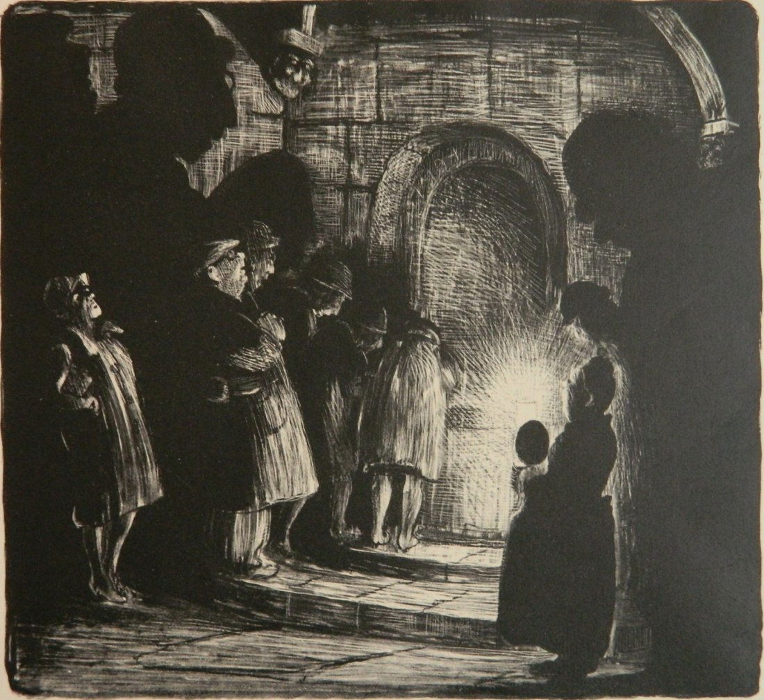 Mabel Dwight lithograph: Mabel Dwight (American 1876-1955)- ''Tourists in The Crypt at Chartres'' (Robinson and Pirog 20)- lithograph, 1928, signed and dated in pencil. 9 1/4 x 10 1/4''