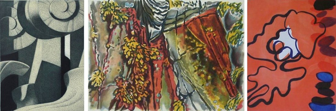 3 Print Club of Cleveland editions: 3 Print club of Cleveland Editions. 1.)Jane Kent (American 20th c.)- ''The Blue Optimist''- aquatint, mezzotint and roulette in colors, 2006, signed, dated and titled in pencil, The Print Club of Clev