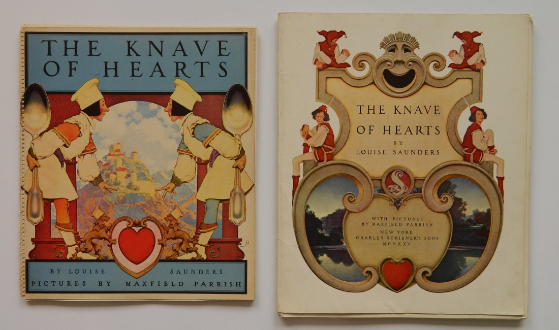 Saunders- The Knave of Hearts: Saunders, Louise, ''The Knave of Hearts'', 2 copies, Charles Scribner's Son, New York, 1925, with illustrations by Maxfield Parrish, both soft bound, 1 copy unbound and appears incomplete.