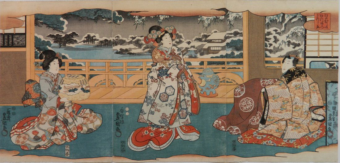 Toyokuni III Utagawa triptych woodblock (1 of 10)
