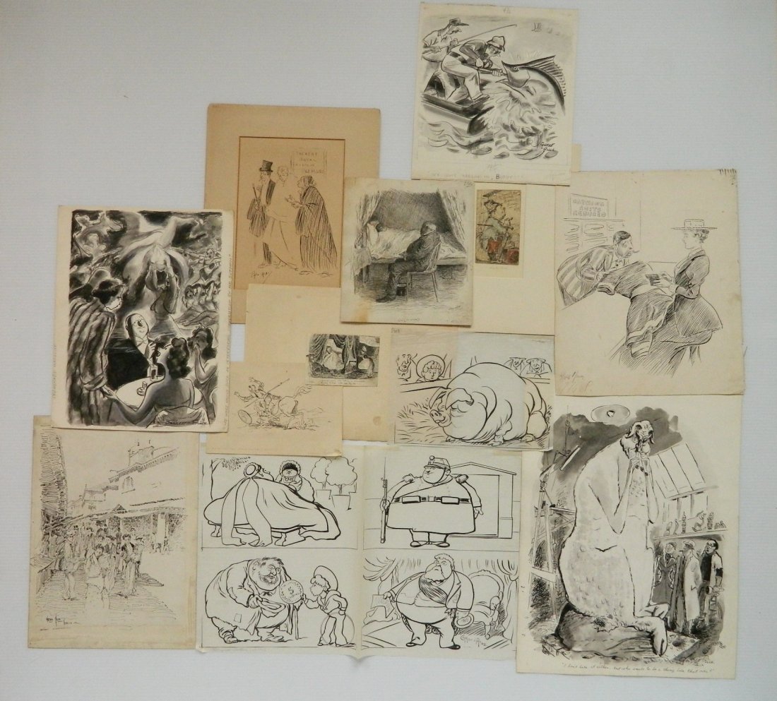12 Drawings of Early 20th c. American cartoons: 12 Drawings of Early 20th c. miscellaneous American cartoons, fair condition, various sizes.