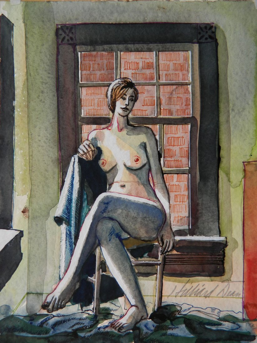 Hilliard R. Dean watercolor: Hilliard R. Dean- Seated Nude- watercolor on paper, signed Hilliard Dean lower right. 11 1/2 x 9''