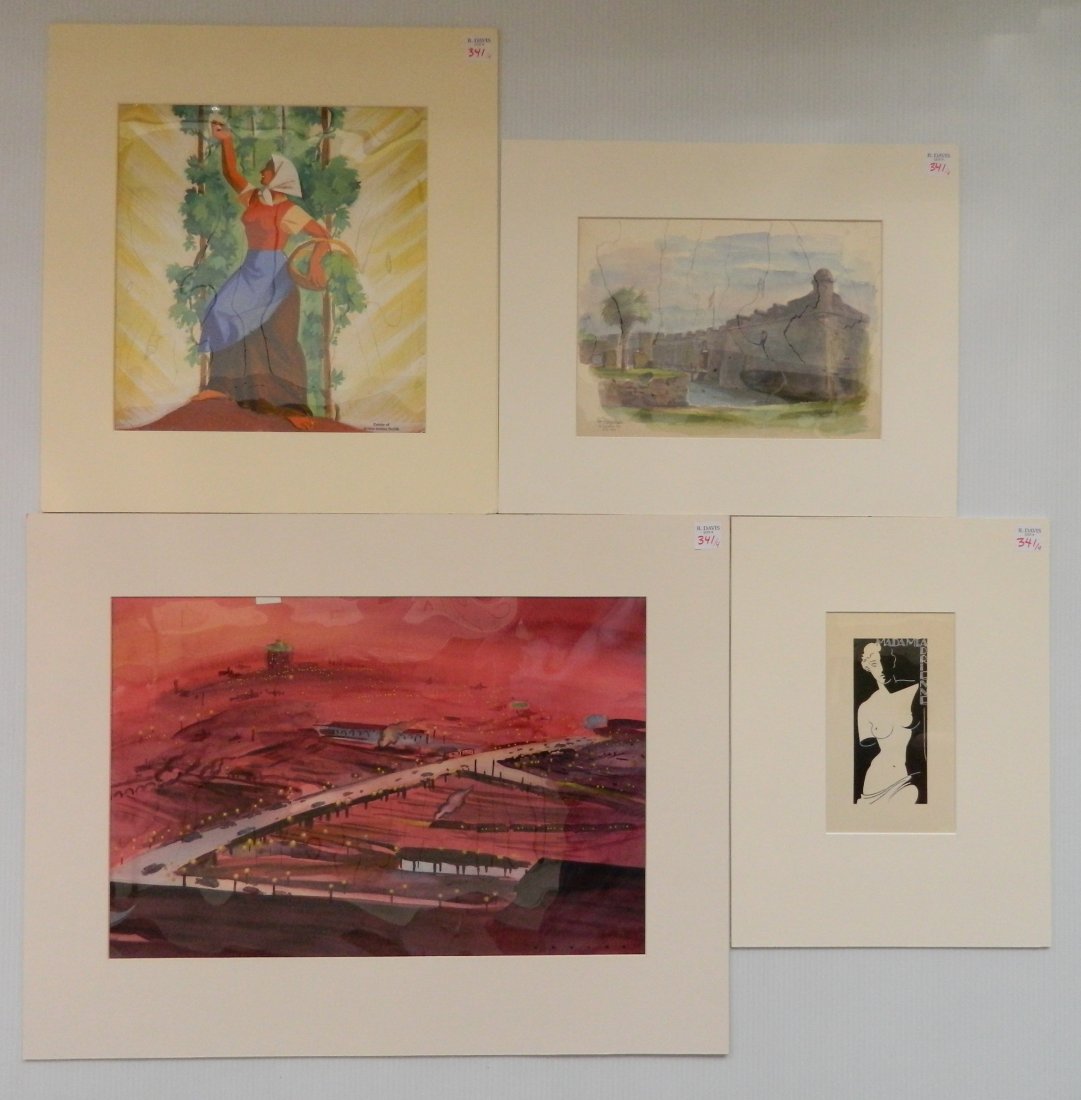 Robin Artine Smith 2 watercolors and 1 gouache: Robin Artine Smith- Venus De Milo; Woman Gathering Branches; Untitled- 2 watercolors and 1 gouache on paper; along with Charles A. Morgenthaler- ''St. Augustine Fla''- watercolor on paper, 1949, signe
