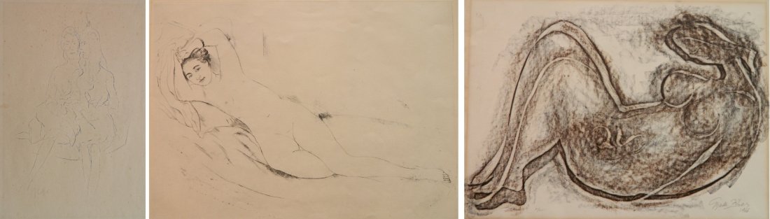3 Contemporary prints: 3 Contemporary prints- 1.) Gyula Zilzer- Nude- lithograph, 1966, signed, dated and numbered 121/125 in pencil, mat toned; 2.) Othon Coubine- Reclining Nude- etching, signed in pencil, light struck; 3.