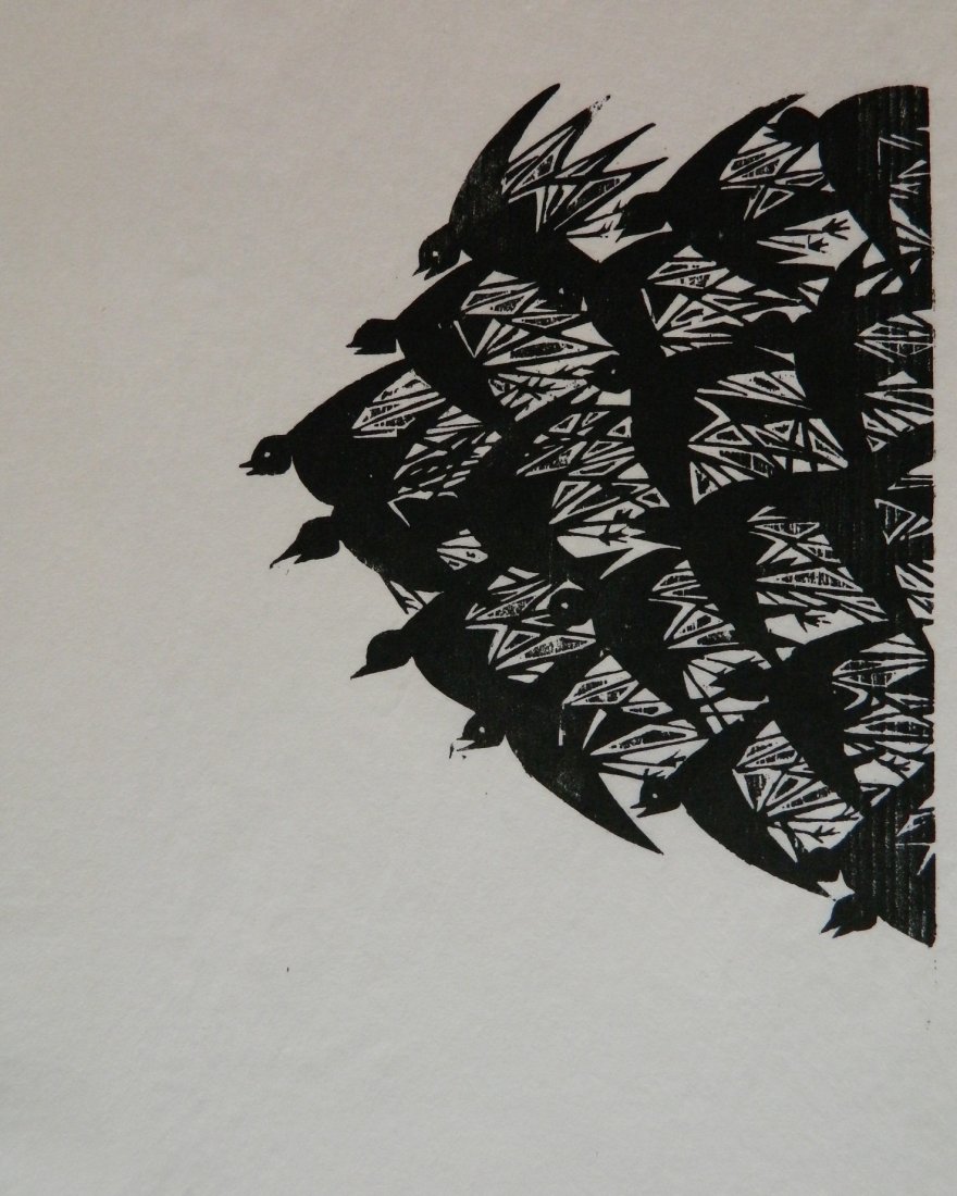 Antonio Frasconi woodcut: Antonio Fransconi- ''Flight''- woodcut, 1965, signed, dated, titled and annotated 'Ed. 25' in pencil, very good condition. 13 1/2 x 8 1/4''