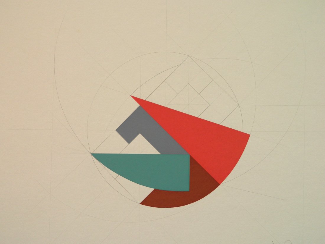 John Pearsonn silkscreen: John Pearson (American 1940- )- ''Circle-Section Series / Invert PC''- silkscreen in colors with hand drawn pencil, 1984, edition of 260, The Print Club of Cleveland publication no. 62. 10 x 25''