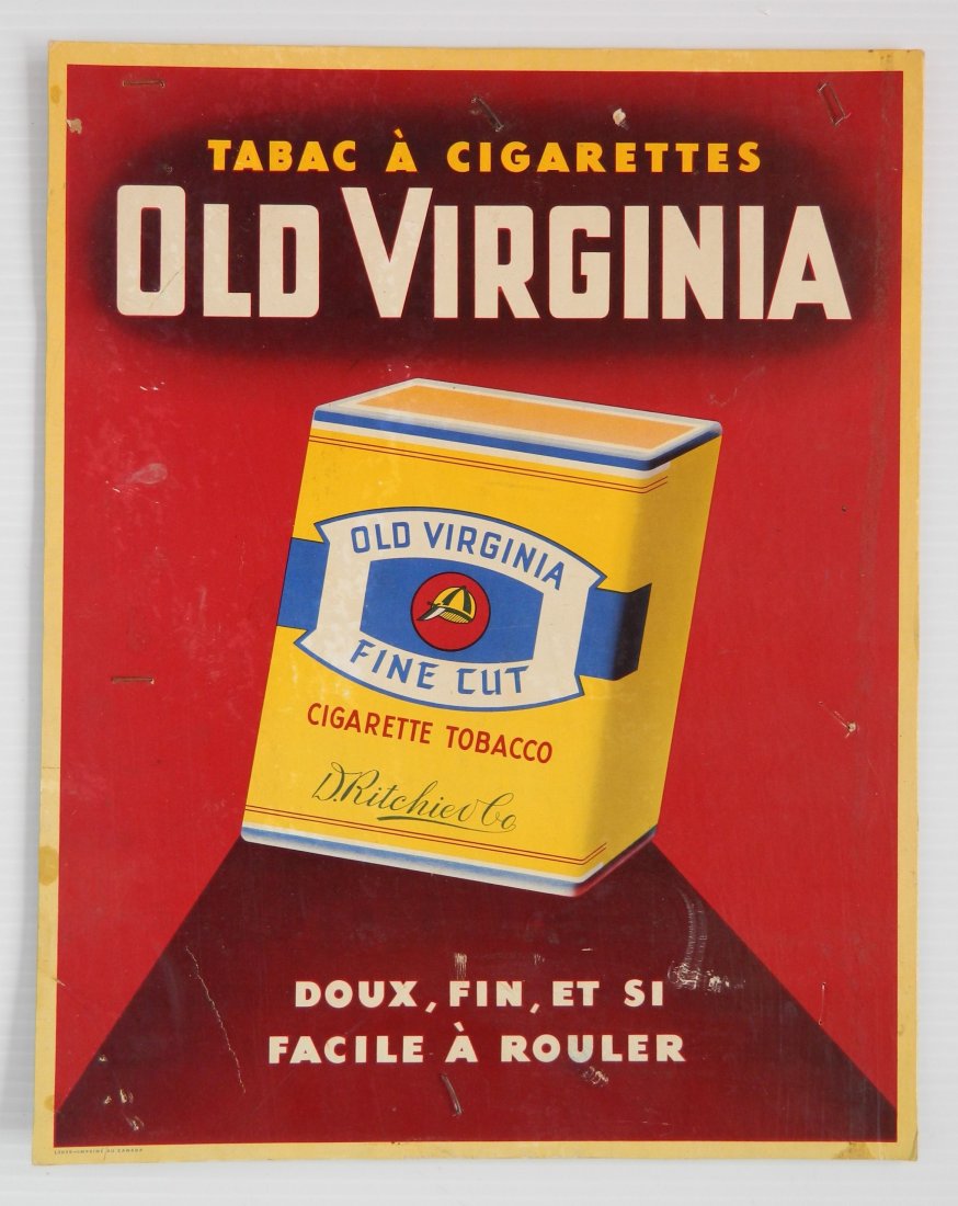 Old Virginia French Tobacco cardboard display sign (1 of 2)