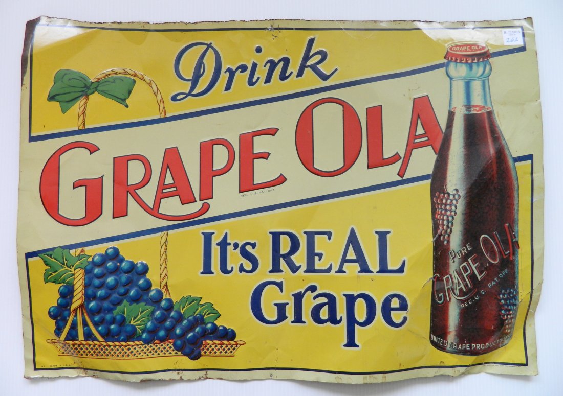 Grape-Ola embossed tin advertisement sign (1 of 6)