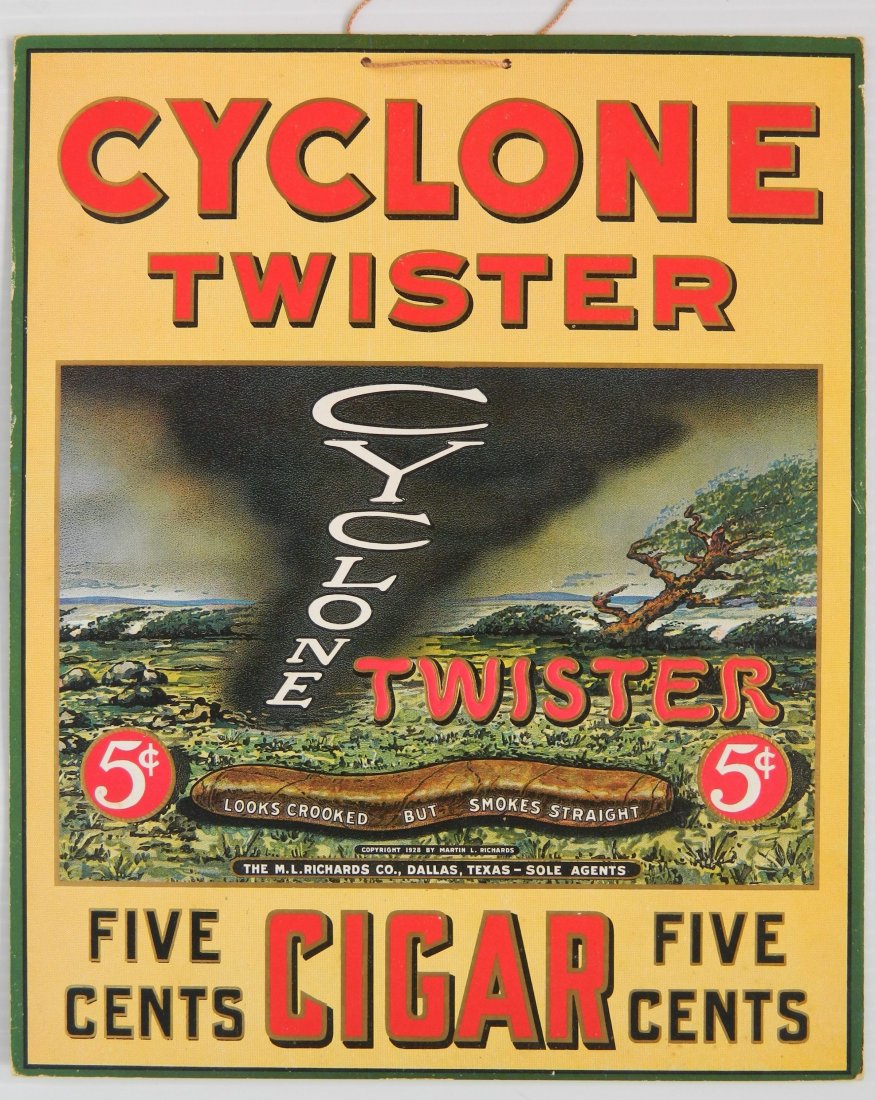 Cyclone Twister Cigar advertisement carboard sign (1 of 2)