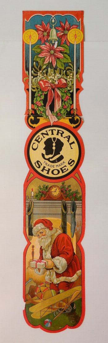 'Central Shoes' Christmas paper advertisement: 'Central Shoes' Christmas paper advertisement, top third detached, some loss to paper, edges toned. 52''l