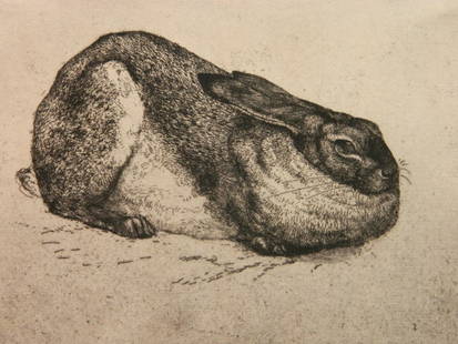 Charles Frederick Tunnicliffe etching: Charles Frederick Tunnicliffe (British 1901-1979)- ''The Sitting Hare''- etching, singed and numbered 61/75 in pencil, good condition. 5 1/2 x 7 1/2''