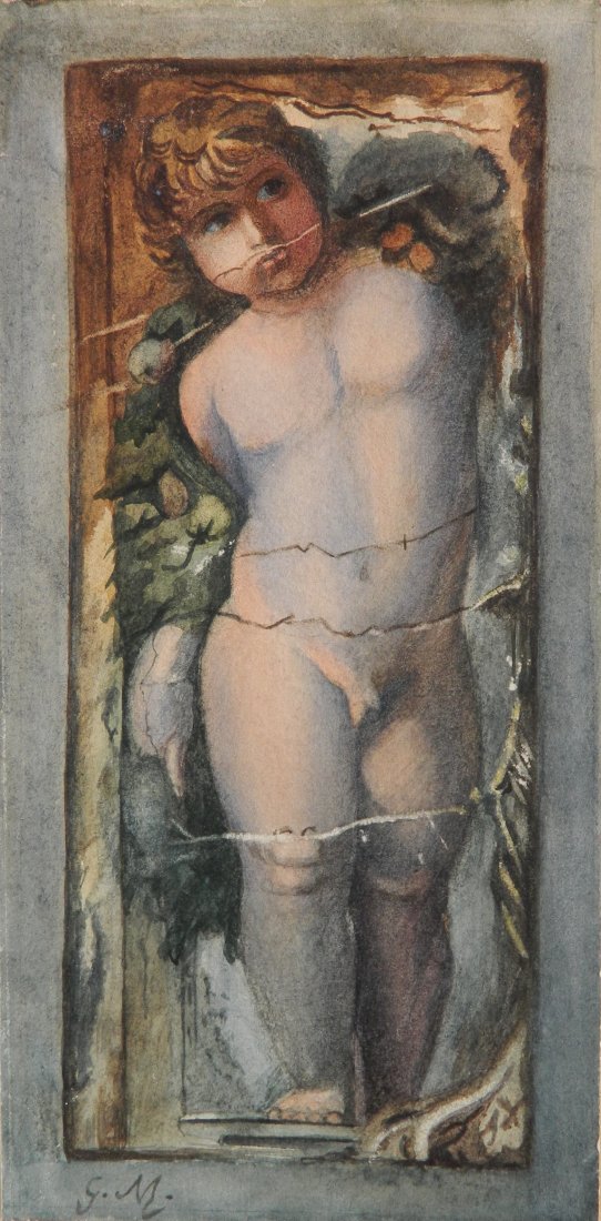 after Gustav Moreau watercolor: after Gustav Moreau- Putti- watercolor on paper. 10 1/2 x 5 1/4''