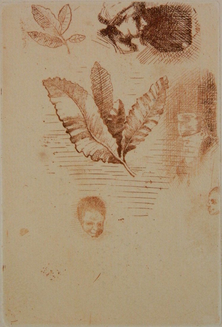 Odilon Redon etching: Odilon Redon- ''Croquis'' (Mellerio 13)- etching. 4 3/4 x 3 3/4''