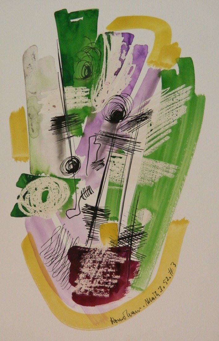 Konrad Cramer watercolor: Konrad Cramer- Untitled- watercolor on paper, 1952, signed Konrad Cramer March 7 52 #3 lower right.