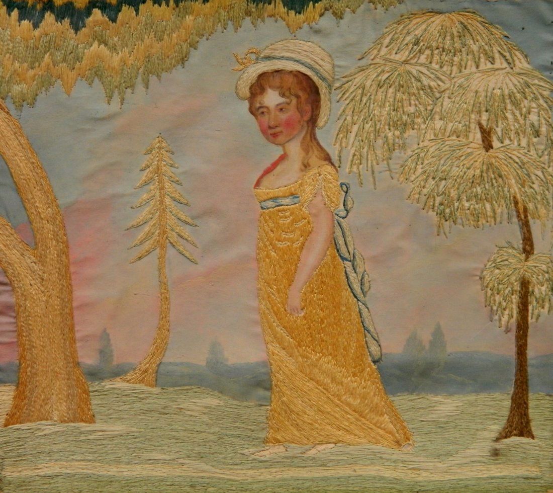 19th c. American embroidered silk textile (1 of 6)