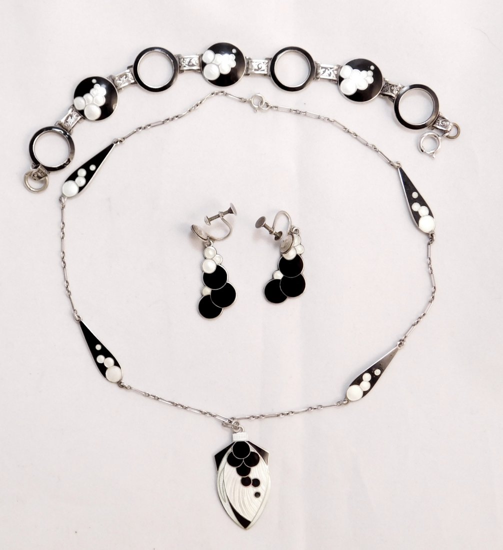 1920's 3-piece Art Deco enamel on sterling set (1 of 5)