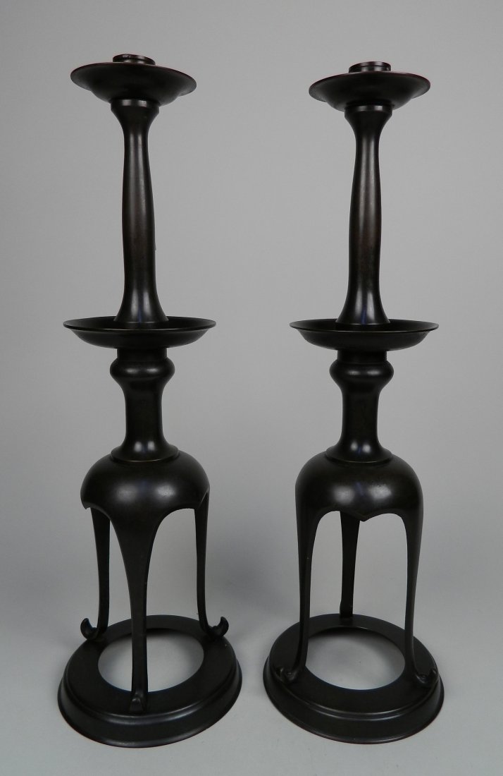 Pair of Japanese bronze candlesticks (1 of 4)