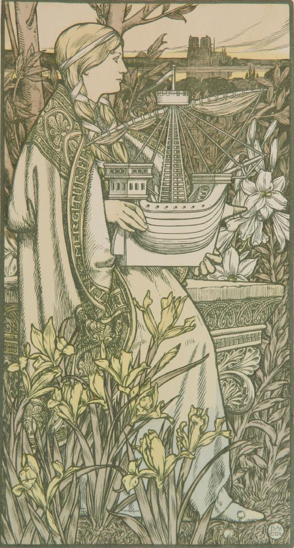 Adolph Giraldon lithograph: Adolph Giraldon- ''Lutece''- lithograph in color, 1898, blindstamp lower right. 14 x 7 1/2''