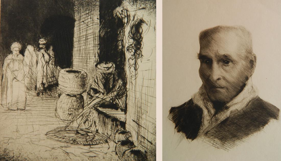 Cadwallader Washburn 2 etchings: Cadwallader Washburn- ''Gentleman of The Village''; ''Weaving Baskets''- 2 etchings, both signed, titled and numbered 2/35 and 11/35 in pencil. 8 x 5 1/2''; 4 5/8 x 4 1/2''