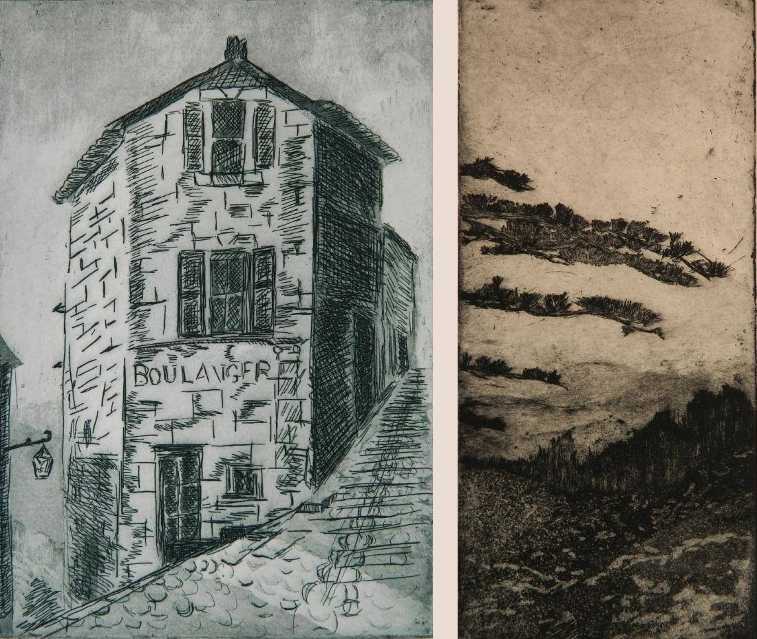 Edward H. (Ted) Frost 2 etchings: Edward H. (Ted) Frost- ''Vallcluse Memory'' and ''Lacoste''- 2 etchings, signed, titled and numbered 6/8 and 7/8 in pencil, minor foxing verso, otherwise very good condition. 14 1/2 x 6 5/8''; 8 1/2 x